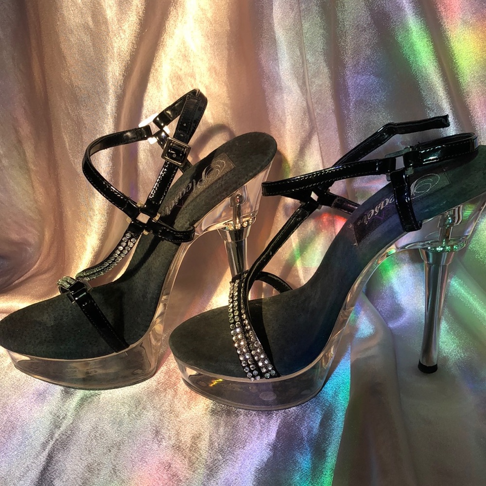 Pleaser size 5 vintage black patent leather studded stilettos exotic stripper